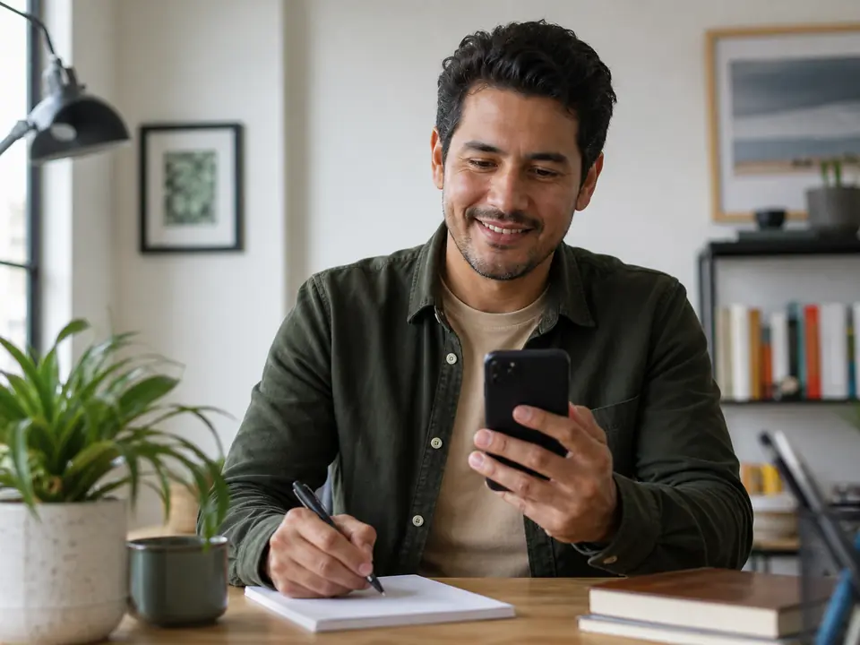 An adult creating a thoughtful dating profile at home